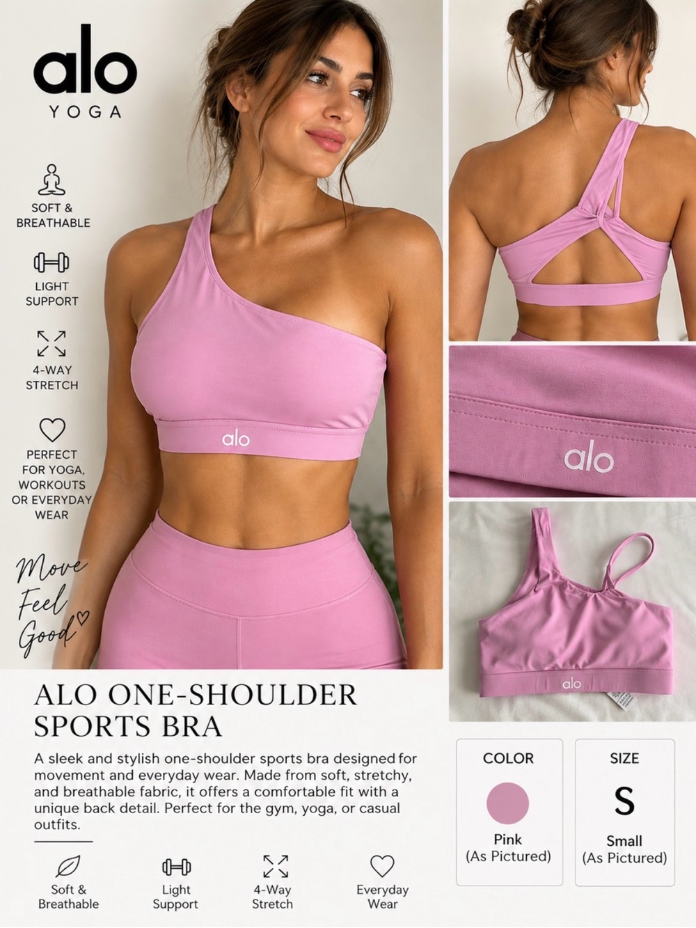 ALO Yoga One-Shoulder Sports Bra - Pink